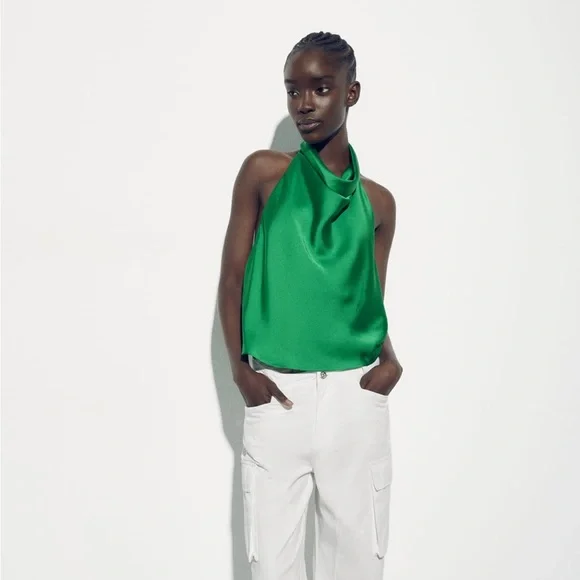 Zara | Tops | Zara Satin Effect Halter Top | Poshmark